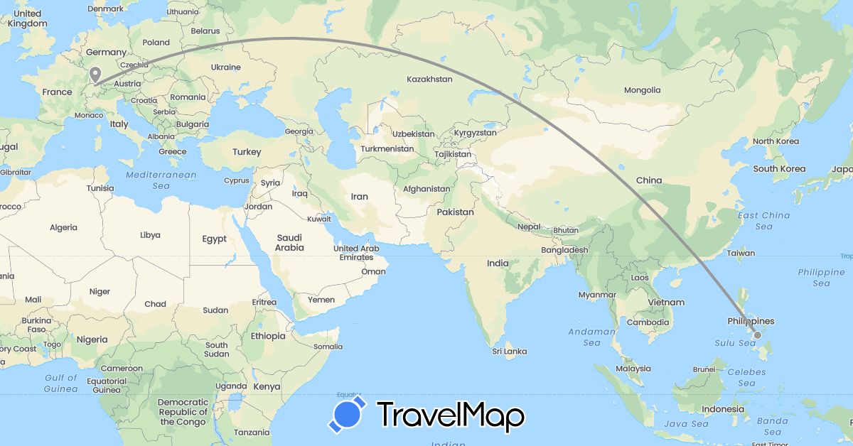 TravelMap itinerary: driving, plane in Switzerland, China, Philippines (Asia, Europe)